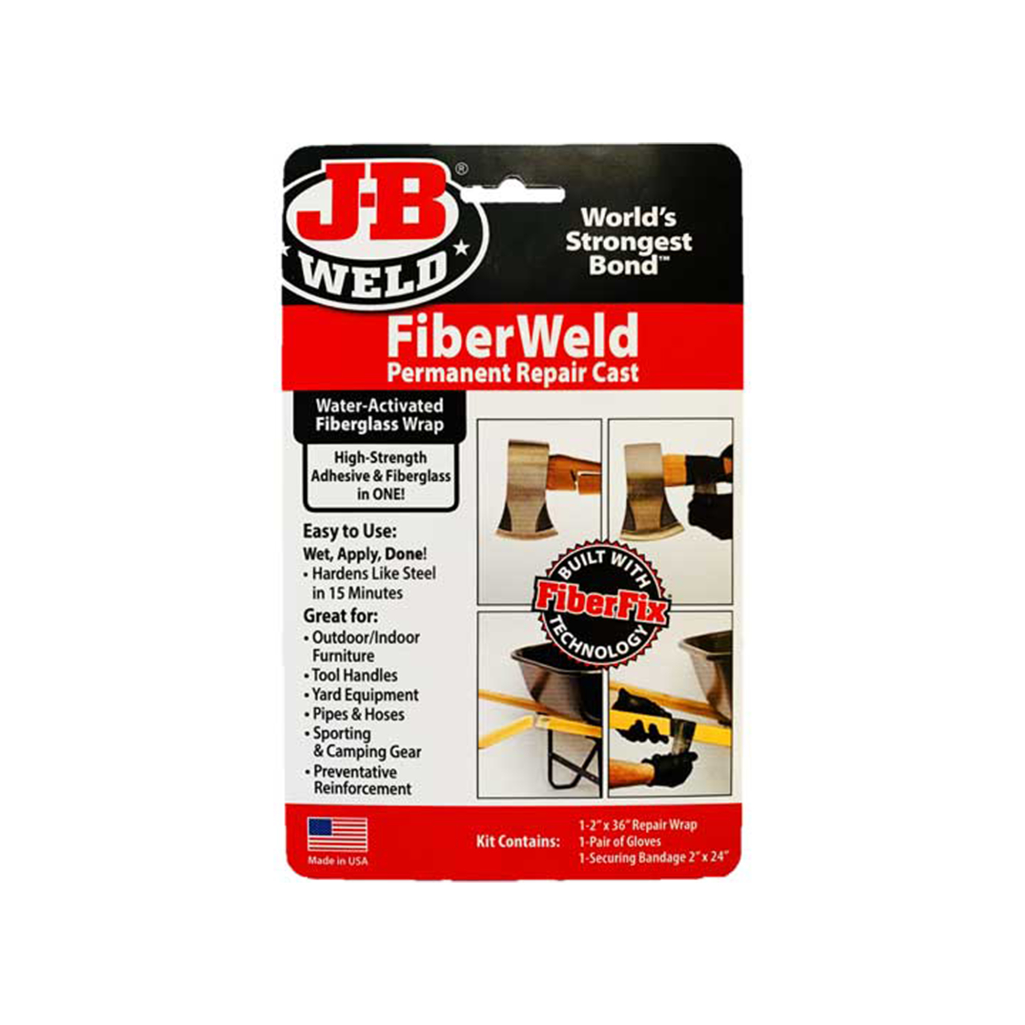 JB Weld FiberWeld Permanent Repair Cast Kit — 2in. x 36in. Fiberglass Wrap, 1500 PSI Strength, Water-Activated, Model# JBW38236